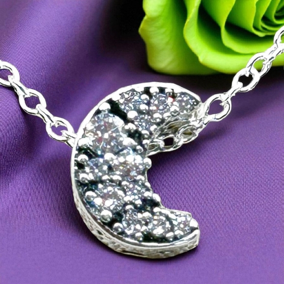 NWOT Sterling silver pave crescent moon charm pendant necklace 18” - Picture 15 of 16